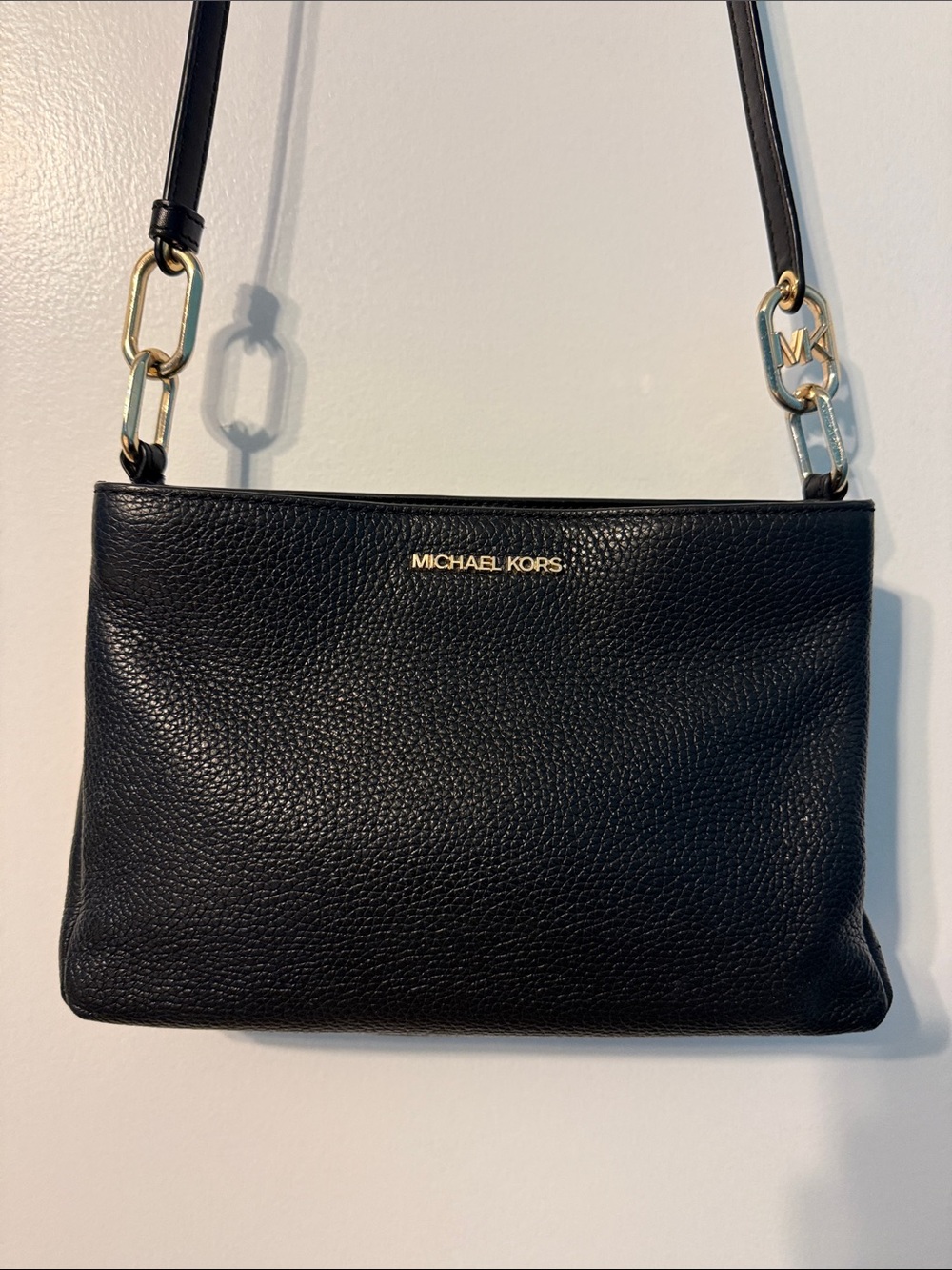 Michael Kors Black Pebbled Leather Crossbody with Gold Accents